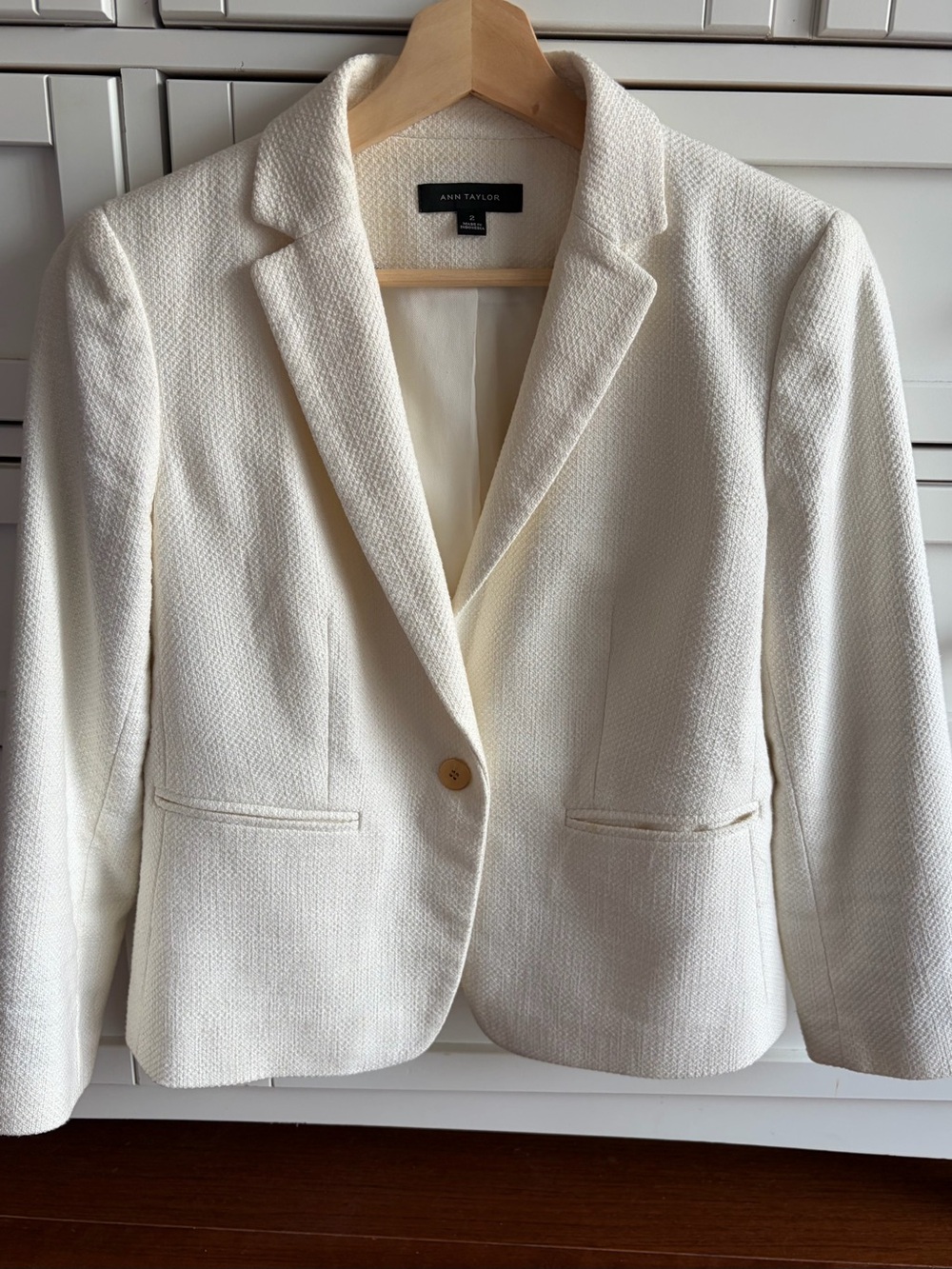 Ann Taylor Cream Textured Single-Button Blazer Jacket